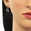 Oro Laminado Leverback Earring, Gold Filled Style Teardrop Design, with Black and White Crystal, Polished, Golden Finish, 5.125.012.7