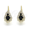 Oro Laminado Leverback Earring, Gold Filled Style Teardrop Design, with Black and White Crystal, Polished, Golden Finish, 5.125.012.7