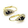 Oro Laminado Leverback Earring, Gold Filled Style Teardrop Design, with Black and White Crystal, Polished, Golden Finish, 5.125.012.7