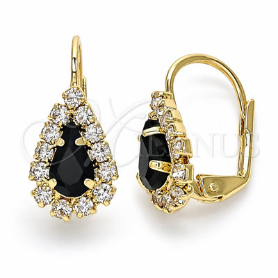 Oro Laminado Leverback Earring, Gold Filled Style Teardrop Design, with Black and White Crystal, Polished, Golden Finish, 5.125.012.7