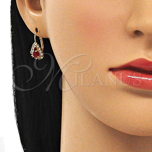 Gold Filled Ring — Leverback Earring Teardrop Design with Garnet and White — alternate product view — SKU 143693 | Oro Laminado anillo — Leverback Earring Teardrop diseño with Garnet and blanco — SKU 143693