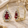 Oro Laminado Leverback Earring, Gold Filled Style Teardrop Design, with Garnet and White Crystal, Polished, Golden Finish, 5.125.012.8