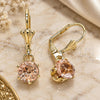 Oro Laminado Dangle Earring, Gold Filled Style with Champagne Crystal, Polished, Golden Finish, 02.122.0112