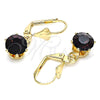 Oro Laminado Dangle Earring, Gold Filled Style with Dark Amethyst Crystal, Polished, Golden Finish, 02.122.0112.1