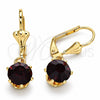 Oro Laminado Dangle Earring, Gold Filled Style with Dark Amethyst Crystal, Polished, Golden Finish, 02.122.0112.1