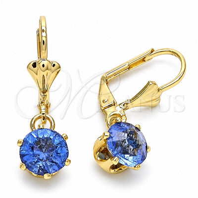 Oro Laminado Dangle Earring, Gold Filled Style with Light Sapphire Crystal, Polished, Golden Finish, 02.122.0112.2