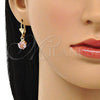 Oro Laminado Dangle Earring, Gold Filled Style with Pink Crystal, Polished, Golden Finish, 02.122.0112.3