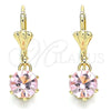 Oro Laminado Dangle Earring, Gold Filled Style with Pink Crystal, Polished, Golden Finish, 02.122.0112.3