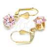 Oro Laminado Dangle Earring, Gold Filled Style with Pink Crystal, Polished, Golden Finish, 02.122.0112.3