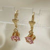 Oro Laminado Dangle Earring, Gold Filled Style with Pink Crystal, Polished, Golden Finish, 02.122.0112.3