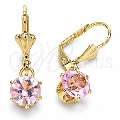 Oro Laminado Dangle Earring, Gold Filled Style with Pink Crystal, Polished, Golden Finish, 02.122.0112.3