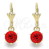 Oro Laminado Dangle Earring, Gold Filled Style with Garnet Crystal, Polished, Golden Finish, 02.122.0112.4