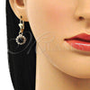Oro Laminado Dangle Earring, Gold Filled Style with Black and White Crystal, Polished, Golden Finish, 02.122.0113