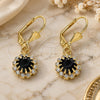 Oro Laminado Dangle Earring, Gold Filled Style with Black and White Crystal, Polished, Golden Finish, 02.122.0113
