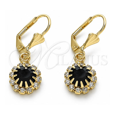 Oro Laminado Dangle Earring, Gold Filled Style with Black and White Crystal, Polished, Golden Finish, 02.122.0113