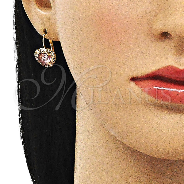 Gold Filled Ring — Leverback Earring Heart Design with White and Pink — alternate product view — SKU 143702 | Oro Laminado anillo — Leverback Earring corazón diseño with blanco and Pink — SKU 143702