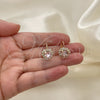 Oro Laminado Leverback Earring, Gold Filled Style Heart Design, with White and Pink Crystal, Polished, Golden Finish, 02.122.0111.2