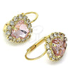 Oro Laminado Leverback Earring, Gold Filled Style Heart Design, with White and Pink Crystal, Polished, Golden Finish, 02.122.0111.2