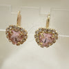 Oro Laminado Leverback Earring, Gold Filled Style Heart Design, with White and Pink Crystal, Polished, Golden Finish, 02.122.0111.2