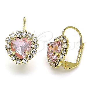 Gold Filled Ring — Leverback Earring Heart Design with White and Pink — main product view — SKU 143702 | Oro Laminado anillo — Leverback Earring corazón diseño with blanco and Pink — SKU 143702
