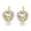 Oro Laminado Leverback Earring, Gold Filled Style Heart Design, with White Crystal, Polished, Golden Finish, 02.122.0111.3