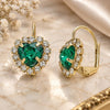 Oro Laminado Leverback Earring, Gold Filled Style Heart Design, with Green and White Crystal, Polished, Golden Finish, 02.122.0111.4