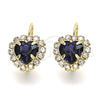 Oro Laminado Leverback Earring, Gold Filled Style Heart Design, with Dark Amethyst and White Crystal, Polished, Golden Finish, 02.122.0111.5