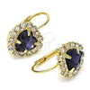 Oro Laminado Leverback Earring, Gold Filled Style Heart Design, with Dark Amethyst and White Crystal, Polished, Golden Finish, 02.122.0111.5