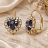 Oro Laminado Leverback Earring, Gold Filled Style Heart Design, with Dark Amethyst and White Crystal, Polished, Golden Finish, 02.122.0111.5