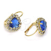 Oro Laminado Leverback Earring, Gold Filled Style Heart Design, with Sapphire Blue and White Crystal, Polished, Golden Finish, 02.122.0111.6