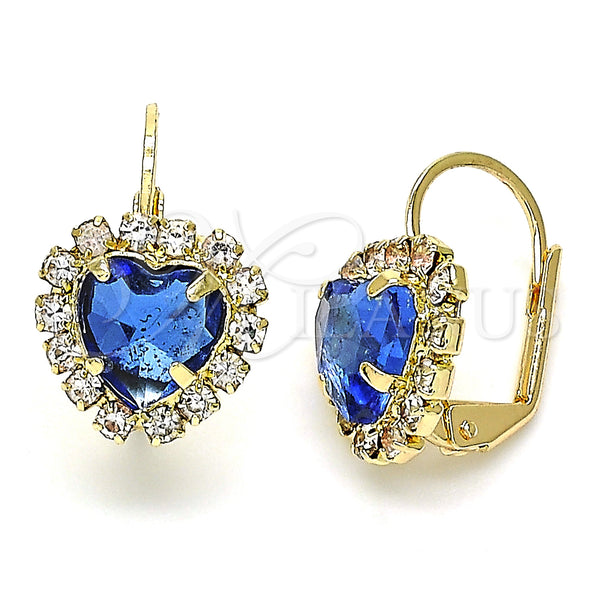 Gold Filled Ring — Leverback Earring Heart Design with Sapphire Blue and — main product view — SKU 143706 | Oro Laminado anillo — Leverback Earring corazón diseño with Sapphire Blue and — SKU 143706