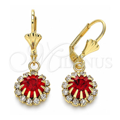 Oro Laminado Dangle Earring, Gold Filled Style with Garnet and White Crystal, Polished, Golden Finish, 02.122.0113.1