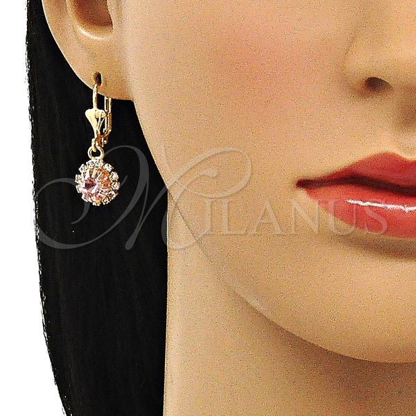Gold Filled Ring — Dangle Earring with Pink and White Crystal Polished — alternate product view — SKU 143708 | Oro Laminado anillo — Dangle Earring with Pink and cristal blanco pulido — SKU 143708