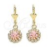 Oro Laminado Dangle Earring, Gold Filled Style with Pink and White Crystal, Polished, Golden Finish, 02.122.0113.2