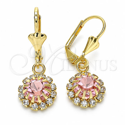 Oro Laminado Dangle Earring, Gold Filled Style with Pink and White Crystal, Polished, Golden Finish, 02.122.0113.2