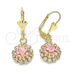 Gold Filled Ring — Dangle Earring with Pink and White Crystal Polished — main product view — SKU 143708 | Oro Laminado anillo — Dangle Earring with Pink and cristal blanco pulido — SKU 143708