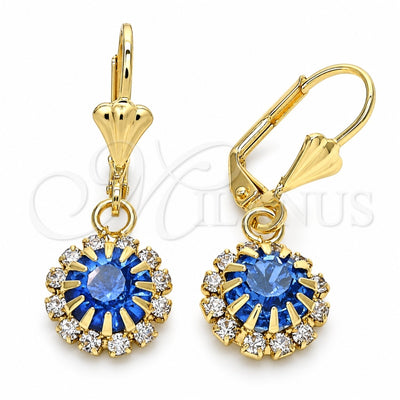Oro Laminado Dangle Earring, Gold Filled Style with Light Sapphire and White Crystal, Polished, Golden Finish, 02.122.0113.3