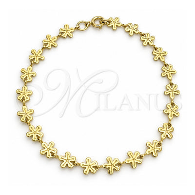 Oro Laminado Fancy Bracelet, Gold Filled Style Flower Design, Polished, Golden Finish, 03.09.0083.07 (04 MM Thickness, 7 Inches Length)