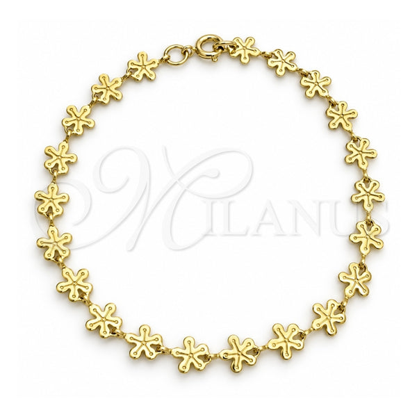 Oro Laminado Fancy Bracelet, Gold Filled Style Flower Design, Polished, Golden Finish, 03.09.0083.07 (04 MM Thickness, 7 Inches Length)