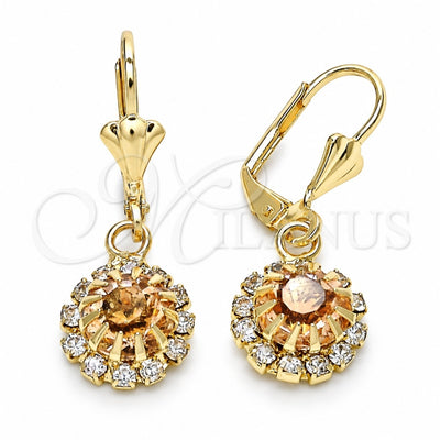 Oro Laminado Dangle Earring, Gold Filled Style with Champagne and White Crystal, Polished, Golden Finish, 02.122.0113.4