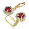Oro Laminado Dangle Earring, Gold Filled Style Heart Design, with Garnet and White Crystal, Polished, Golden Finish, 02.122.0114