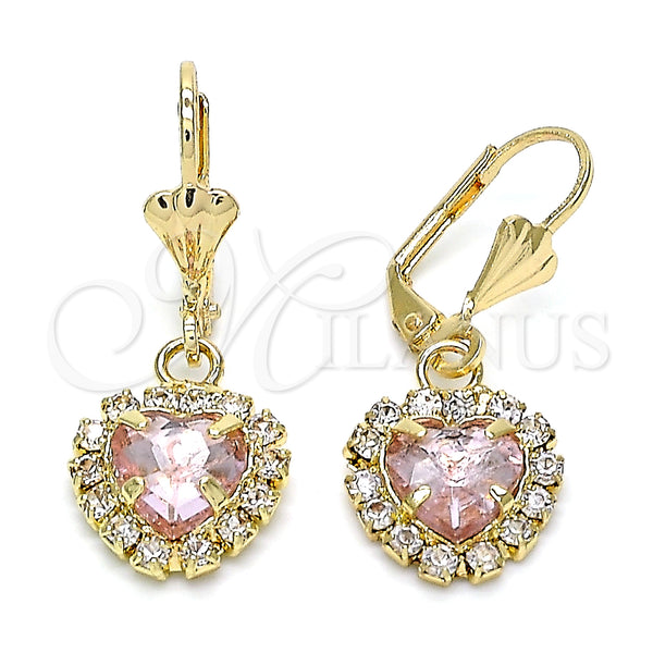 Gold Filled Ring — Dangle Earring Heart Design with Rose and White — main product view — SKU 143726 | Oro Laminado anillo — Dangle Earring corazón diseño with Rose and blanco — SKU 143726