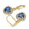 Oro Laminado Dangle Earring, Gold Filled Style Heart Design, with Sapphire Blue and White Crystal, Polished, Golden Finish, 02.122.0114.3