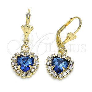 Gold Filled Ring — Dangle Earring Heart Design with Sapphire Blue and — main product view — SKU 143727 | Oro Laminado anillo — Dangle Earring corazón diseño with Sapphire Blue and — SKU 143727