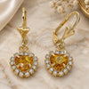 Oro Laminado Dangle Earring, Gold Filled Style Heart Design, with Dark Champagne and White Crystal, Polished, Golden Finish, 02.122.0114.4