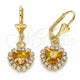 Oro Laminado Dangle Earring, Gold Filled Style Heart Design, with Dark Champagne and White Crystal, Polished, Golden Finish, 02.122.0114.4