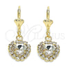 Oro Laminado Dangle Earring, Gold Filled Style Heart Design, with White Crystal, Polished, Golden Finish, 02.122.0114.5
