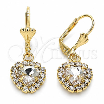 Oro Laminado Dangle Earring, Gold Filled Style Heart Design, with White Crystal, Polished, Golden Finish, 02.122.0114.5