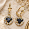 Oro Laminado Dangle Earring, Gold Filled Style Heart Design, with Dark Amethyst and White Crystal, Polished, Golden Finish, 02.122.0114.7