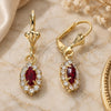 Oro Laminado Dangle Earring, Gold Filled Style with Garnet and White Crystal, Polished, Golden Finish, 02.122.0115